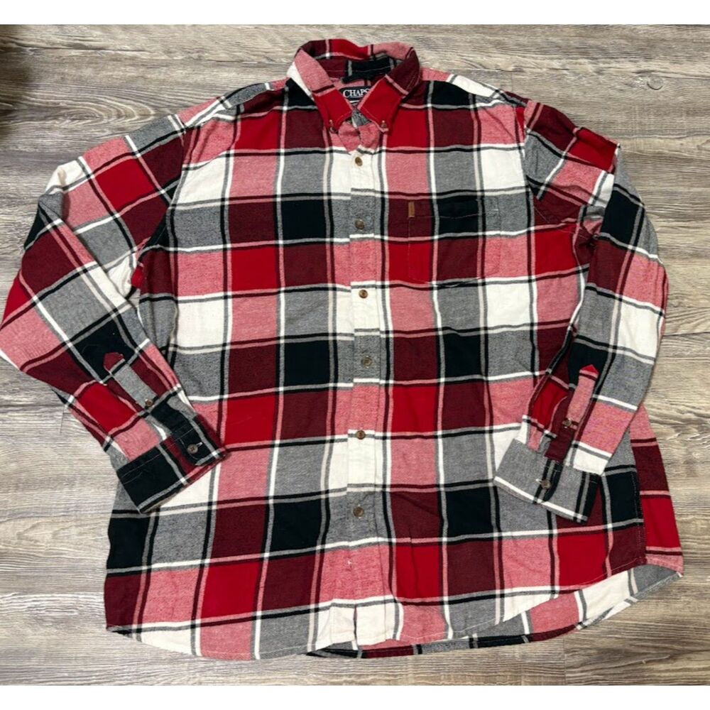 Chaps Shirt XXL Red Blue White Plaid Flannel Button Down Performance Casual